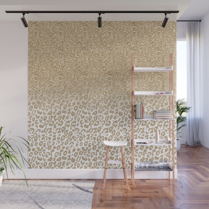 Trendy Gold Glitter and Leopard Print Gradient Wall Mural Gallery Image 1
