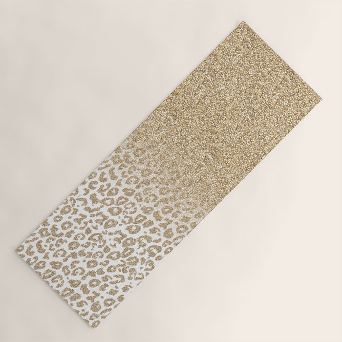 Trendy Gold Glitter and Leopard Print Gradient Yoga Mat Gallery Image 1