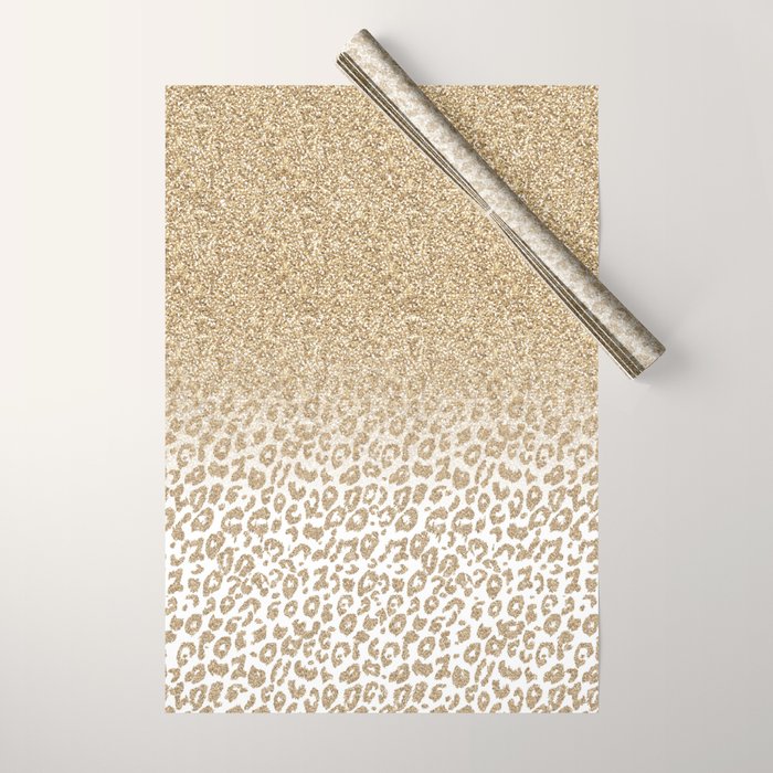 Trendy Gold Glitter and Leopard Print Gradient Wrapping Paper Gallery Image 1