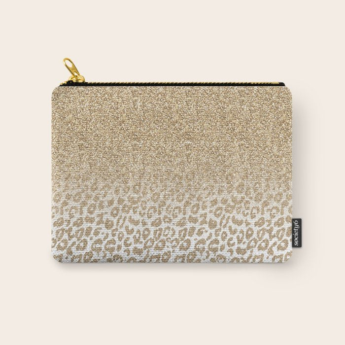 Trendy Gold Glitter and Leopard Print Gradient Carry All Pouch Gallery Image 1