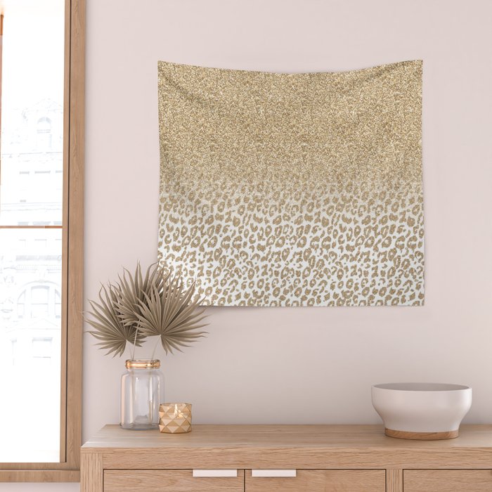 Trendy Gold Glitter and Leopard Print Gradient Wall Tapestry Gallery Image 2