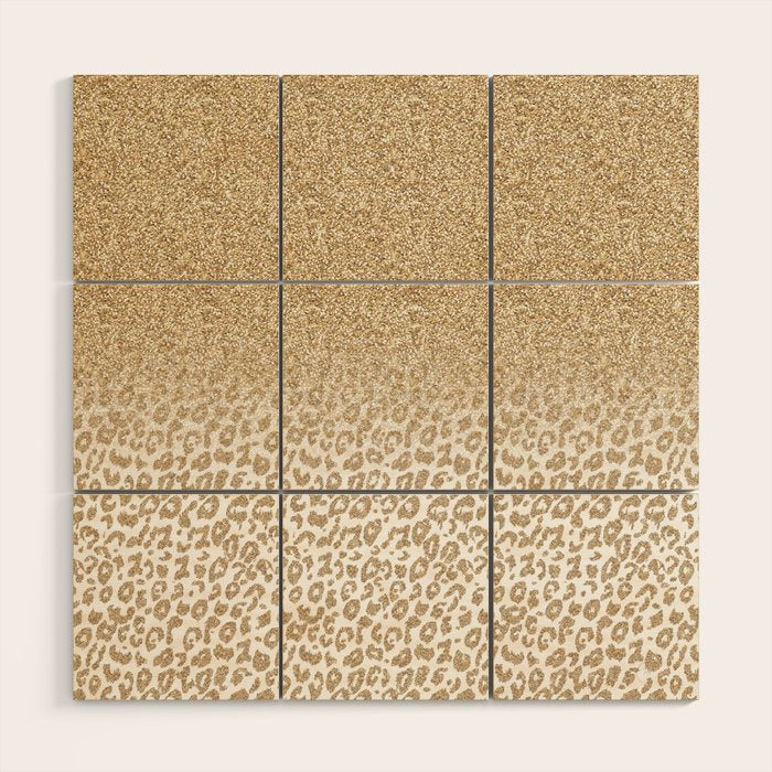 Trendy Gold Glitter and Leopard Print Gradient Wood Wall Art Gallery Image 1
