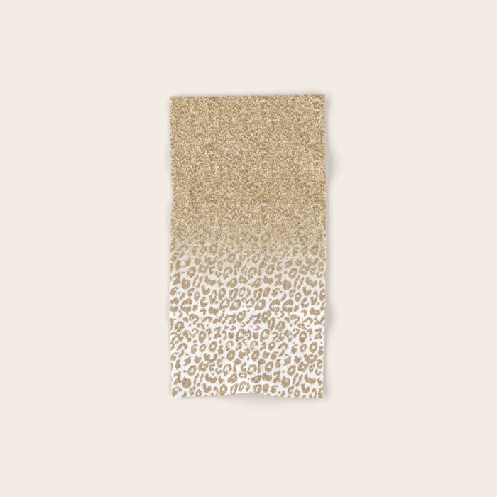 Trendy Gold Glitter and Leopard Print Gradient Bath Towel Gallery Image 1