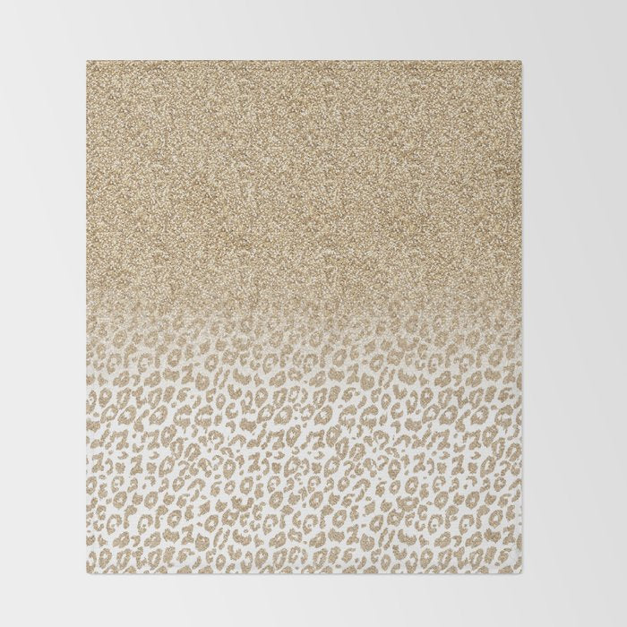 Trendy Gold Glitter and Leopard Print Gradient Throw Blanket Gallery Image 2