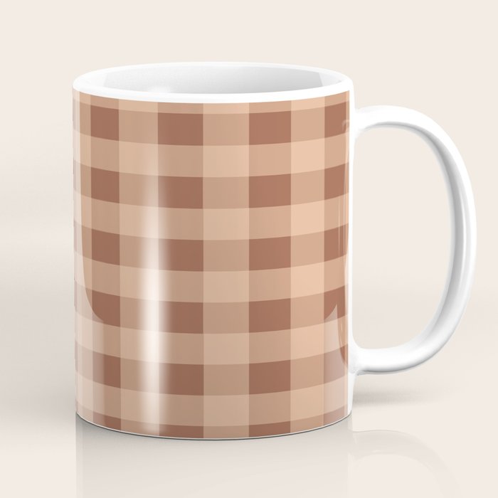 Gingham Large Brown Dark Light Tan Coffee Mug Gallery Image 1