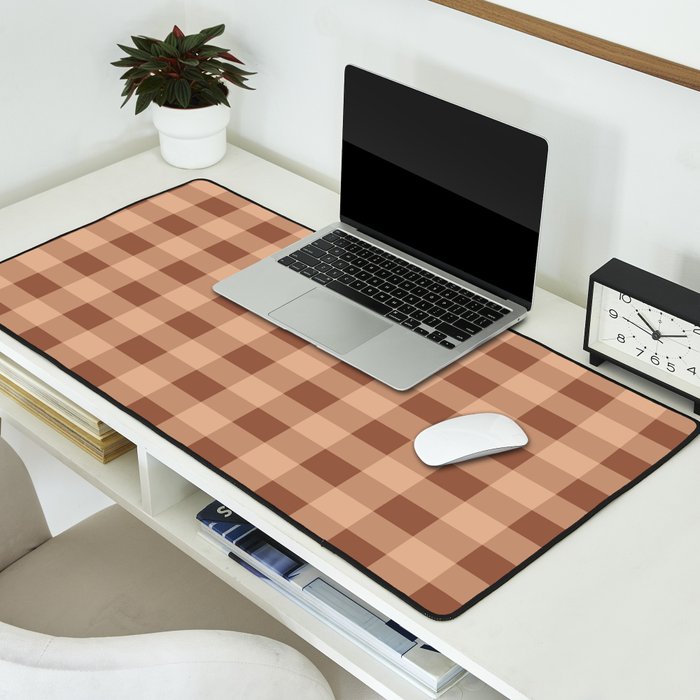 Gingham Large Brown Dark Light Tan Desk Mat Gallery Image 2