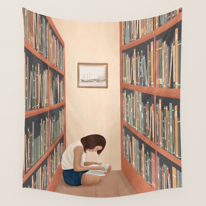 Getting Lost in a Book Wall Tapestry Gallery Image 1