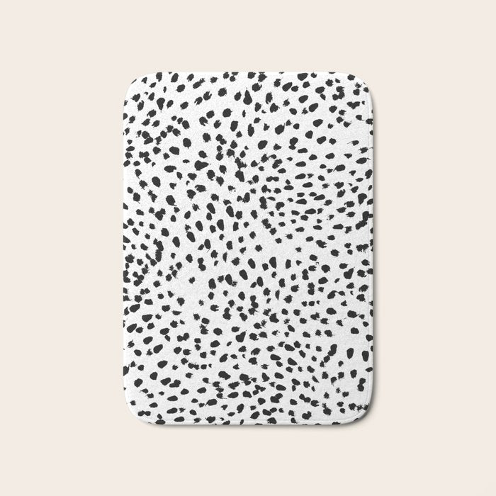 Nadia - Black and White, Animal Print, Dalmatian Spot, Spots, Dots, BW Bath Mat Gallery Image 1