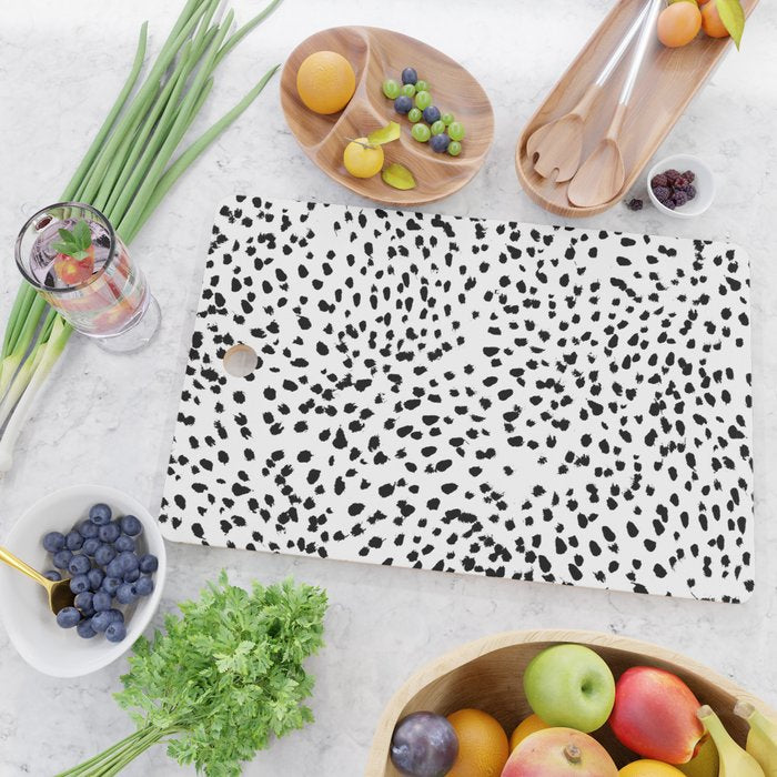 Nadia - Black and White, Animal Print, Dalmatian Spot, Spots, Dots, BW Cutting Board Gallery Image 2