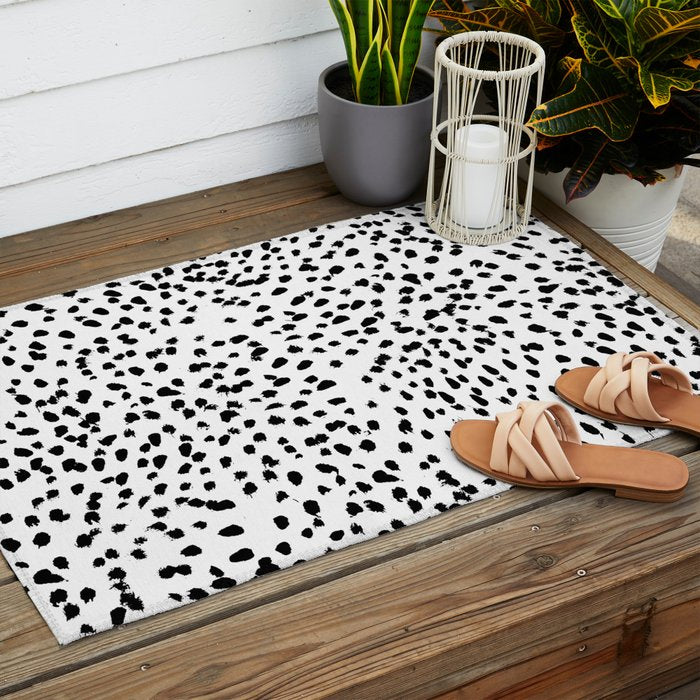 Nadia - Black and White, Animal Print, Dalmatian Spot, Spots, Dots, BW Outdoor Rug Gallery Image 2