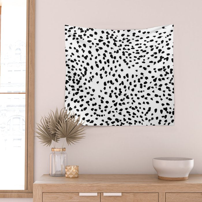 Nadia - Black and White, Animal Print, Dalmatian Spot, Spots, Dots, BW Wall Tapestry Gallery Image 2