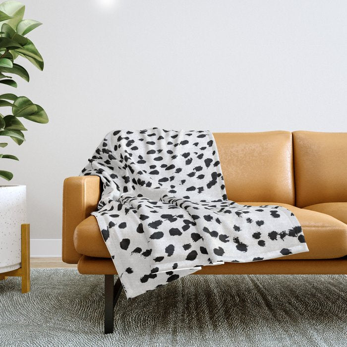 Nadia - Black and White, Animal Print, Dalmatian Spot, Spots, Dots, BW Throw Blanket Gallery Image 1