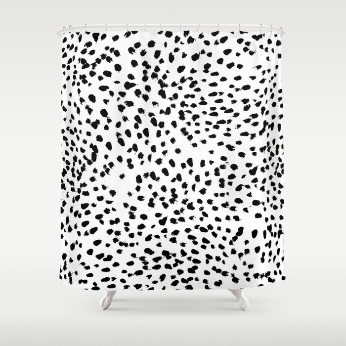 Nadia - Black and White, Animal Print, Dalmatian Spot, Spots, Dots, BW Shower Curtain Gallery Image 1
