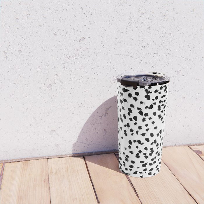 Nadia - Black and White, Animal Print, Dalmatian Spot, Spots, Dots, BW Travel Mug Gallery Image 4