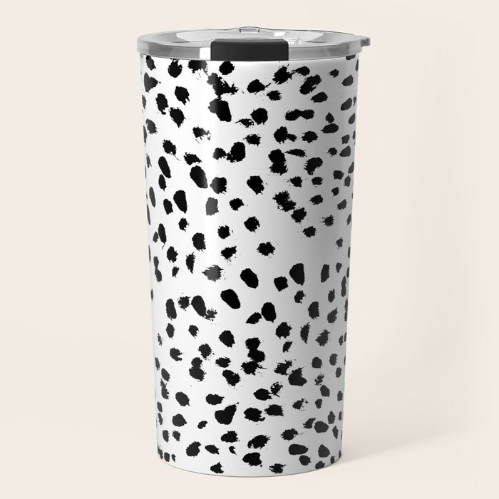 Nadia - Black and White, Animal Print, Dalmatian Spot, Spots, Dots, BW Travel Mug Gallery Image 1