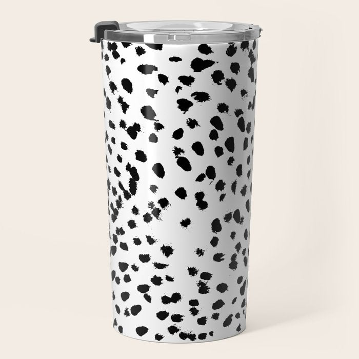 Nadia - Black and White, Animal Print, Dalmatian Spot, Spots, Dots, BW Travel Mug Gallery Image 3