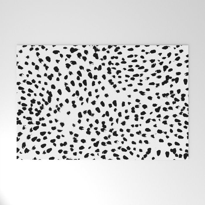 Nadia - Black and White, Animal Print, Dalmatian Spot, Spots, Dots, BW Welcome Mat Gallery Image 1