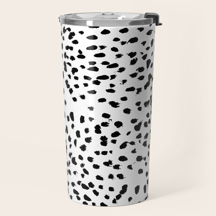 Nadia - Black and White, Animal Print, Dalmatian Spot, Spots, Dots, BW Travel Mug Gallery Image 2