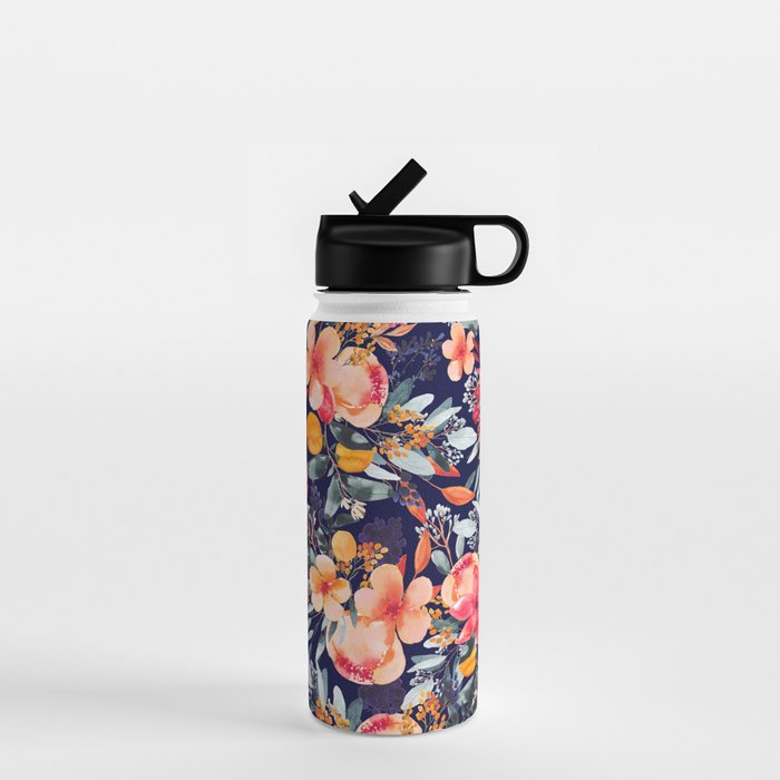 Navy Floral Water Bottle