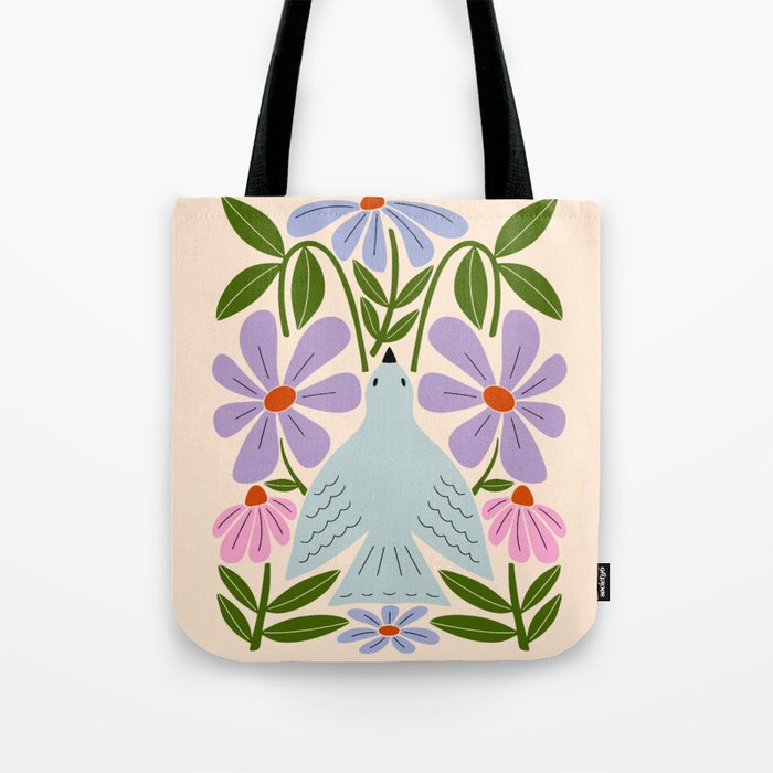 Freedom - Bird and Flowers Tote Bag Gallery Image 1
