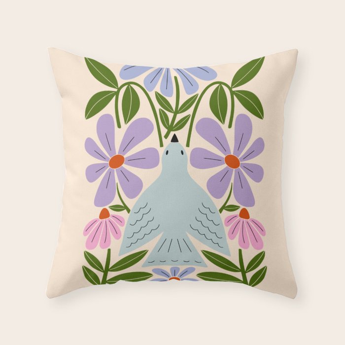 Freedom - Bird and Flowers Throw Pillow Gallery Image 1