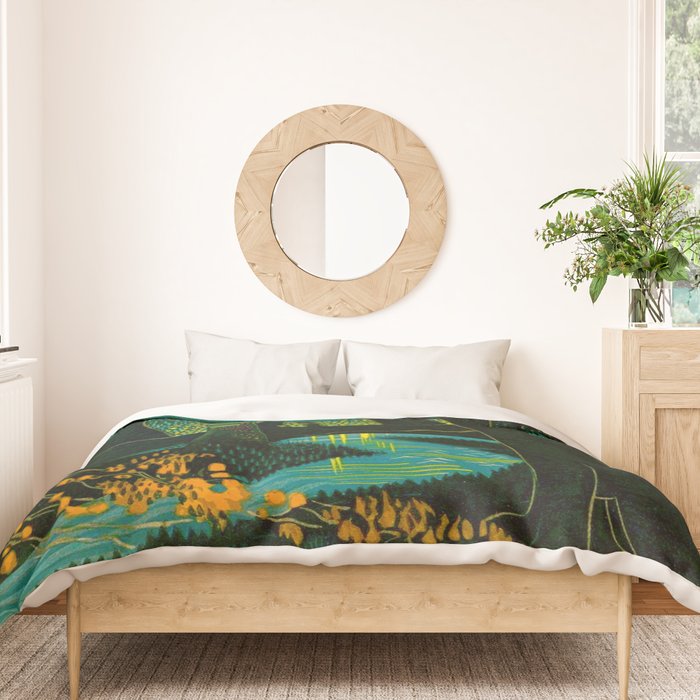 Magical Dark Fantasy Forest Woodblock Duvet Cover Gallery Image 3