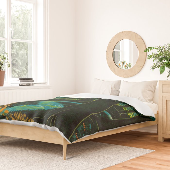 Magical Dark Fantasy Forest Woodblock Duvet Cover Gallery Image 2