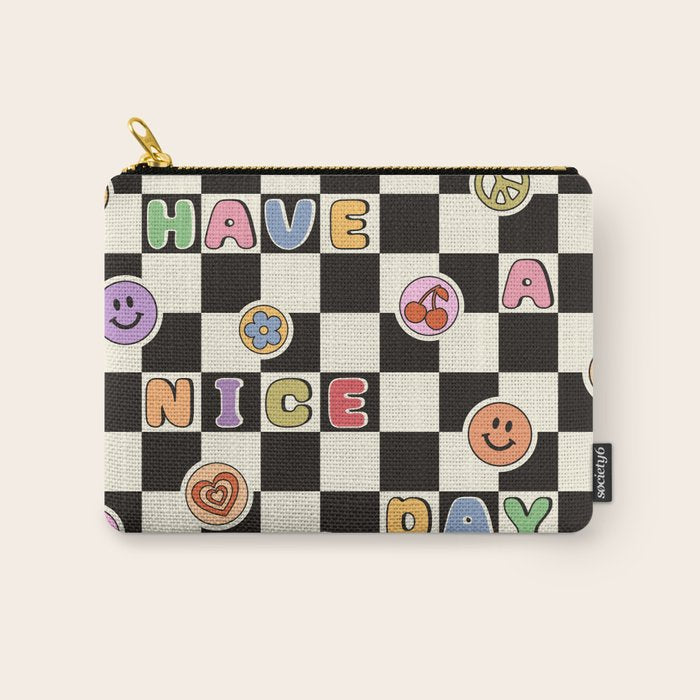 Have A Nice Day. Y2k Stickers, Black & White Checker Carry All Pouch Gallery Image 1