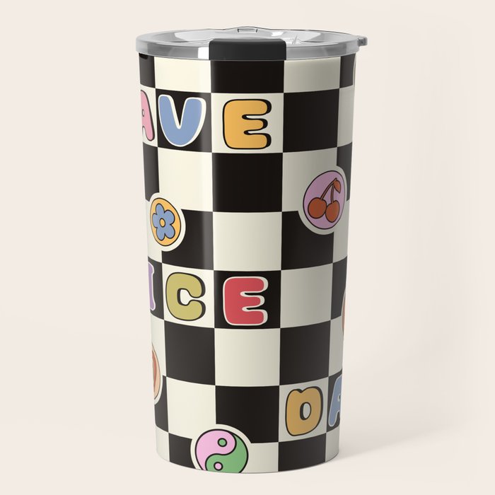 Have A Nice Day. Y2k Stickers, Black & White Checker Travel Mug Gallery Image 1