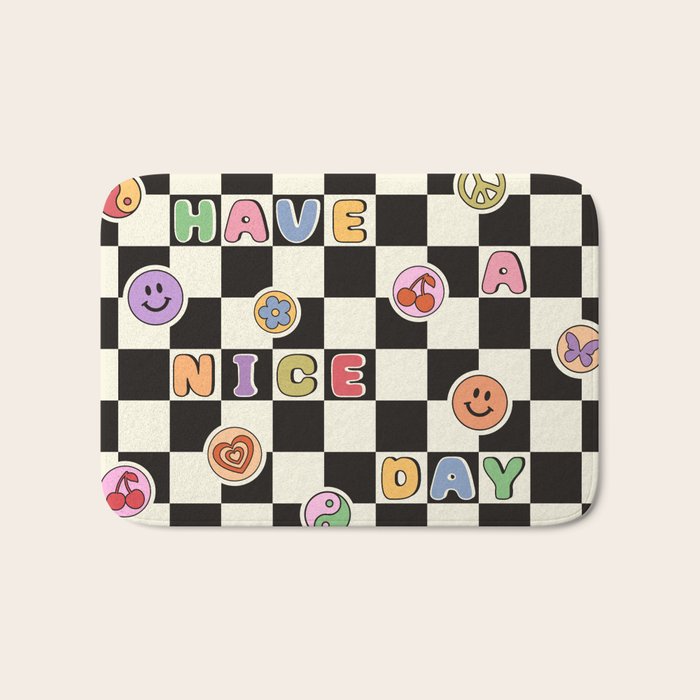 Have A Nice Day. Y2k Stickers, Black & White Checker Bath Mat Gallery Image 1