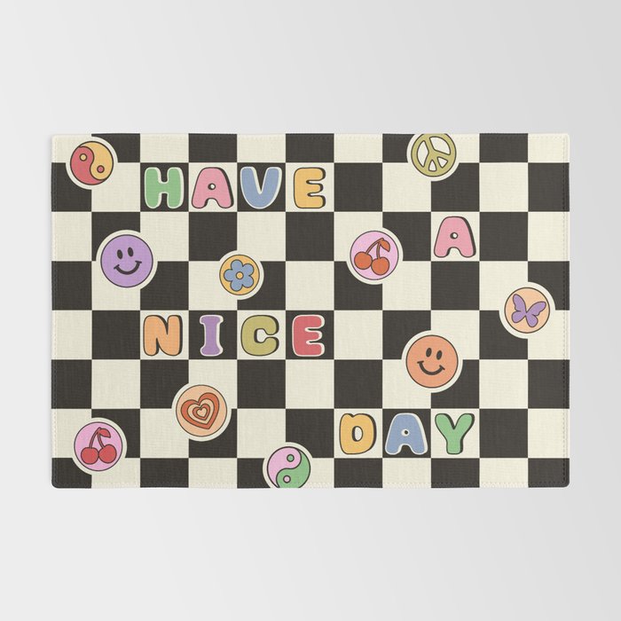 Have A Nice Day. Y2k Stickers, Black & White Checker Rug Gallery Image 2