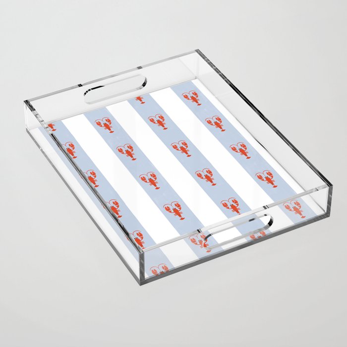 Red Lobsters On Hand-Painted Blue Stripes Acrylic Tray Gallery Image 1