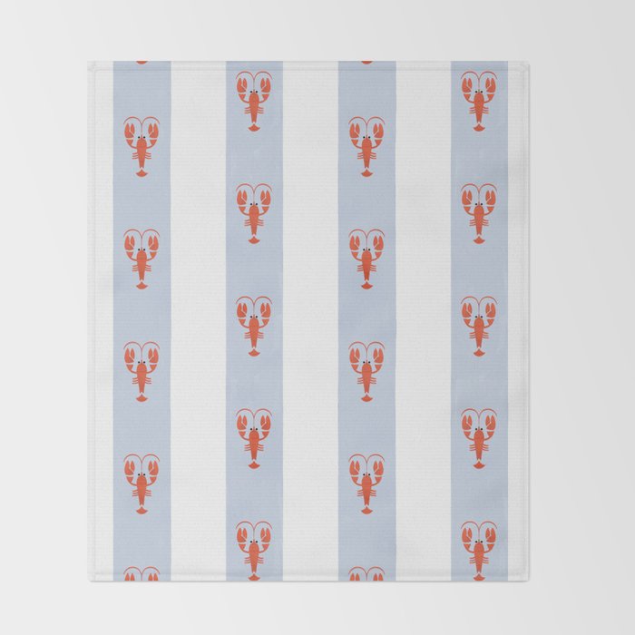 Red Lobsters On Hand-Painted Blue Stripes Throw Blanket Gallery Image 2