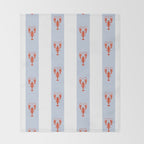 Red Lobsters On Hand-Painted Blue Stripes Throw Blanket Gallery Image 2