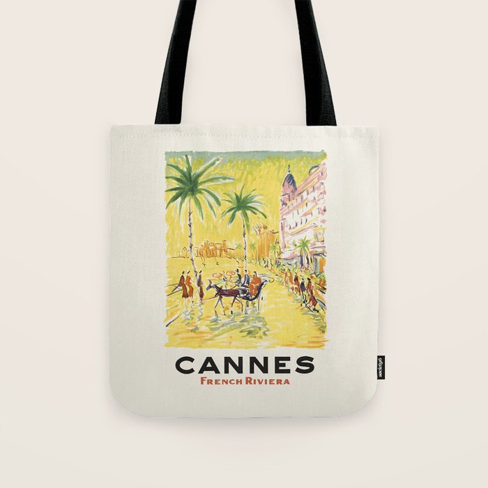Cannes Vintage Travel Poster, 1950s Tote Bag Gallery Image 1