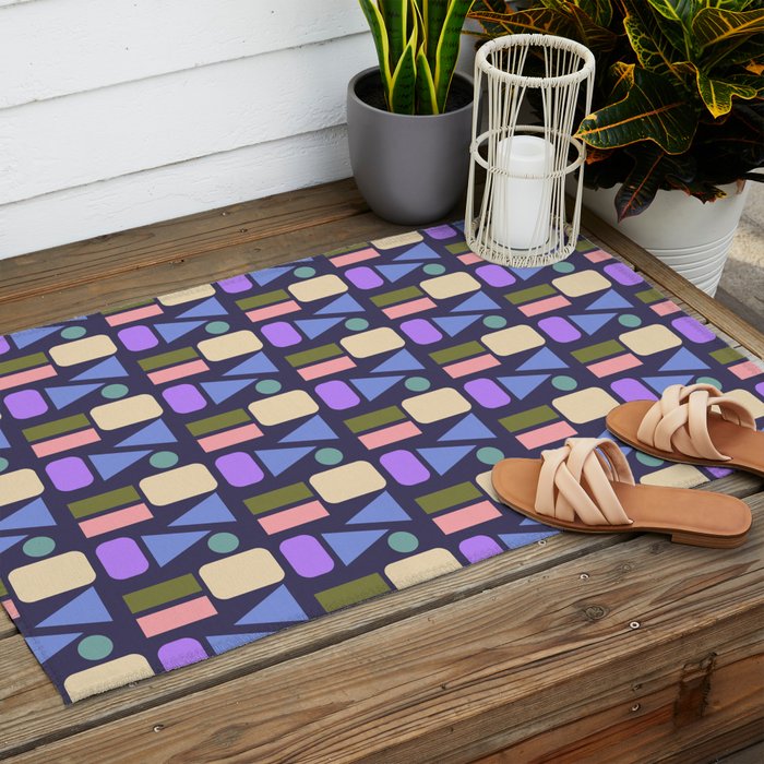 Mid-century Geometric Color Fun - Dark Blue Outdoor Rug Gallery Image 2
