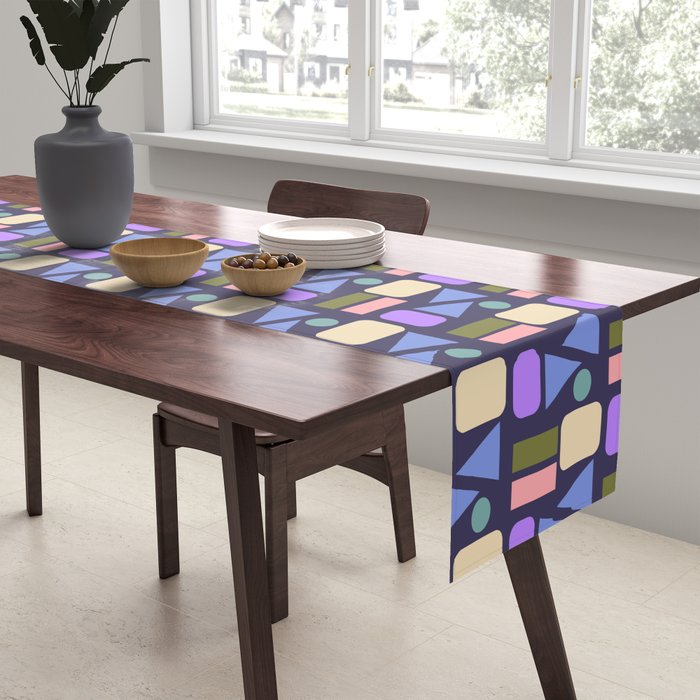 Mid-century Geometric Color Fun - Dark Blue Table Runner Gallery Image 2