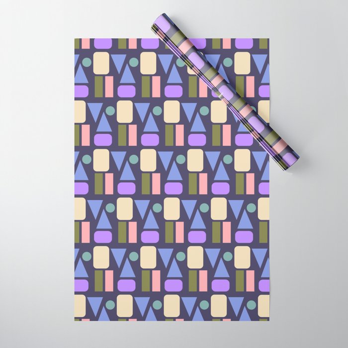 Mid-century Geometric Color Fun - Dark Blue Wrapping Paper Gallery Image 1