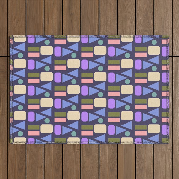 Mid-century Geometric Color Fun - Dark Blue Outdoor Rug Gallery Image 1