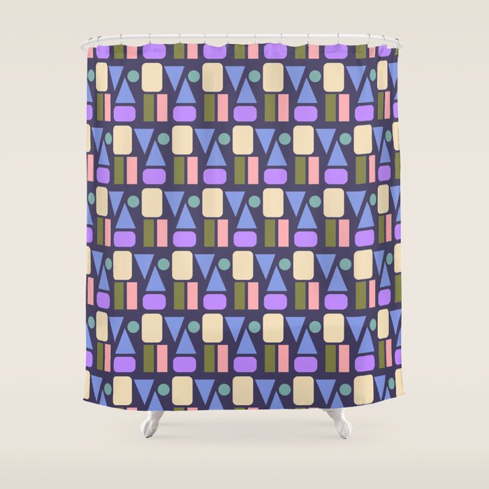 Mid-century Geometric Color Fun - Dark Blue Shower Curtain Gallery Image 1