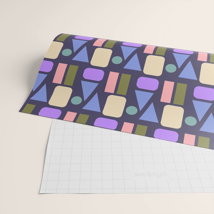 Mid-century Geometric Color Fun - Dark Blue Wrapping Paper Gallery Image 2