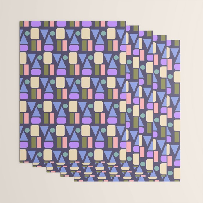 Mid-century Geometric Color Fun - Dark Blue Wrapping Paper Gallery Image 3