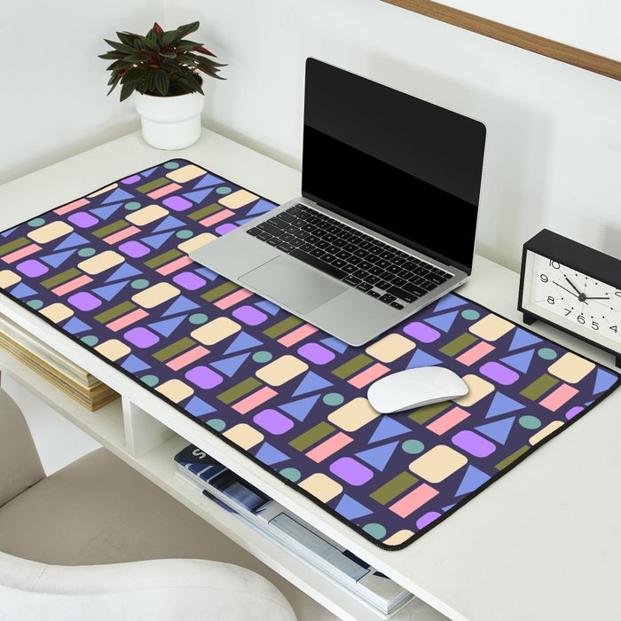 Mid-century Geometric Color Fun - Dark Blue Desk Mat Gallery Image 2