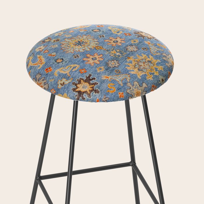 Cornflower Blue Saffron Antique Indian Agra Stool Gallery Image 2