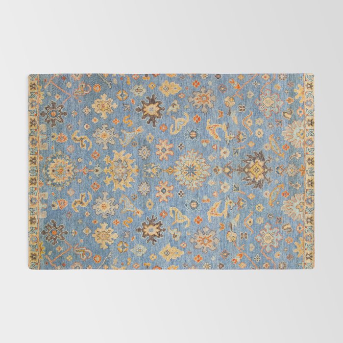 Cornflower Blue Saffron Antique Indian Agra Rug Gallery Image 2