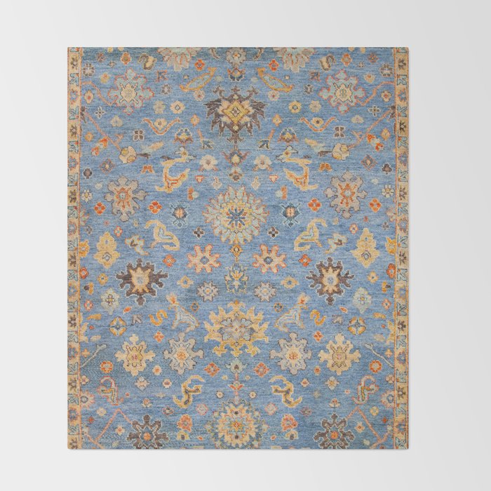 Cornflower Blue Saffron Antique Indian Agra Throw Blanket Gallery Image 2
