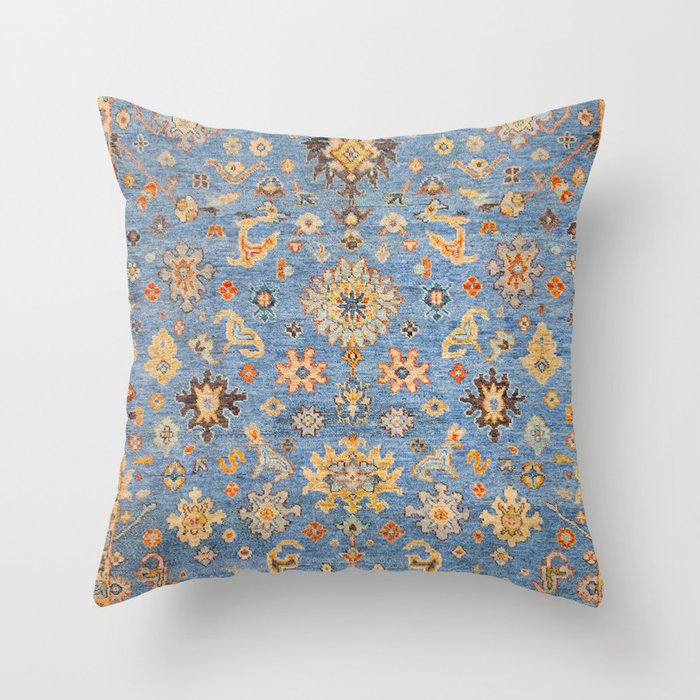 Cornflower Blue Saffron Antique Indian Agra Throw Pillow Gallery Image 1
