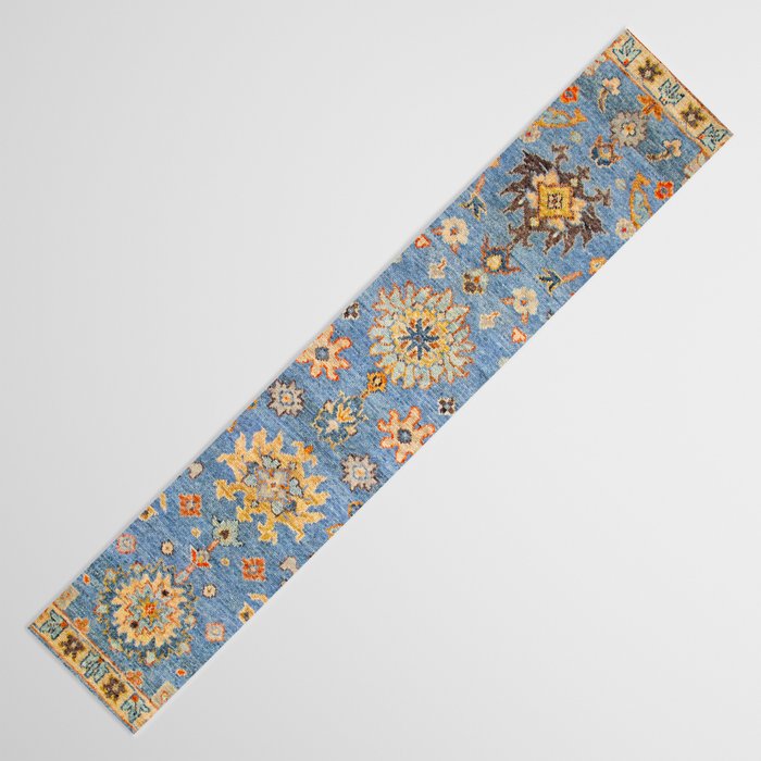 Cornflower Blue Saffron Antique Indian Agra Table Runner Gallery Image 3