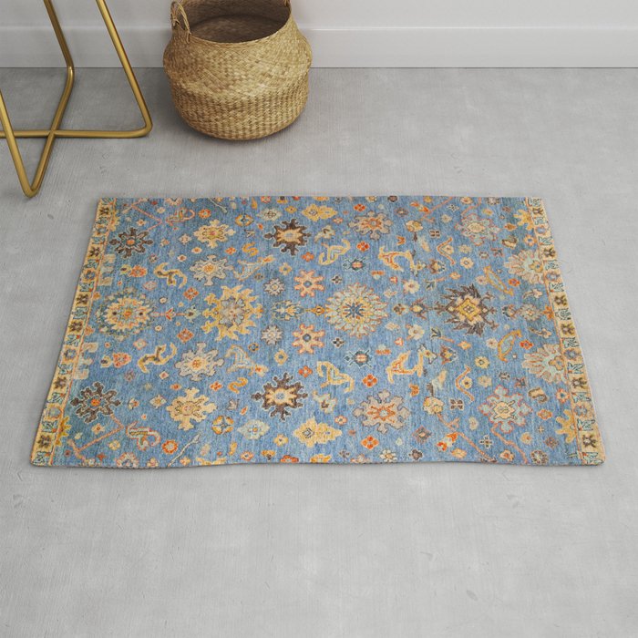 Cornflower Blue Saffron Antique Indian Agra Rug Gallery Image 1