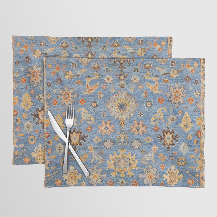 Cornflower Blue Saffron Antique Indian Agra Placemat Gallery Image 1